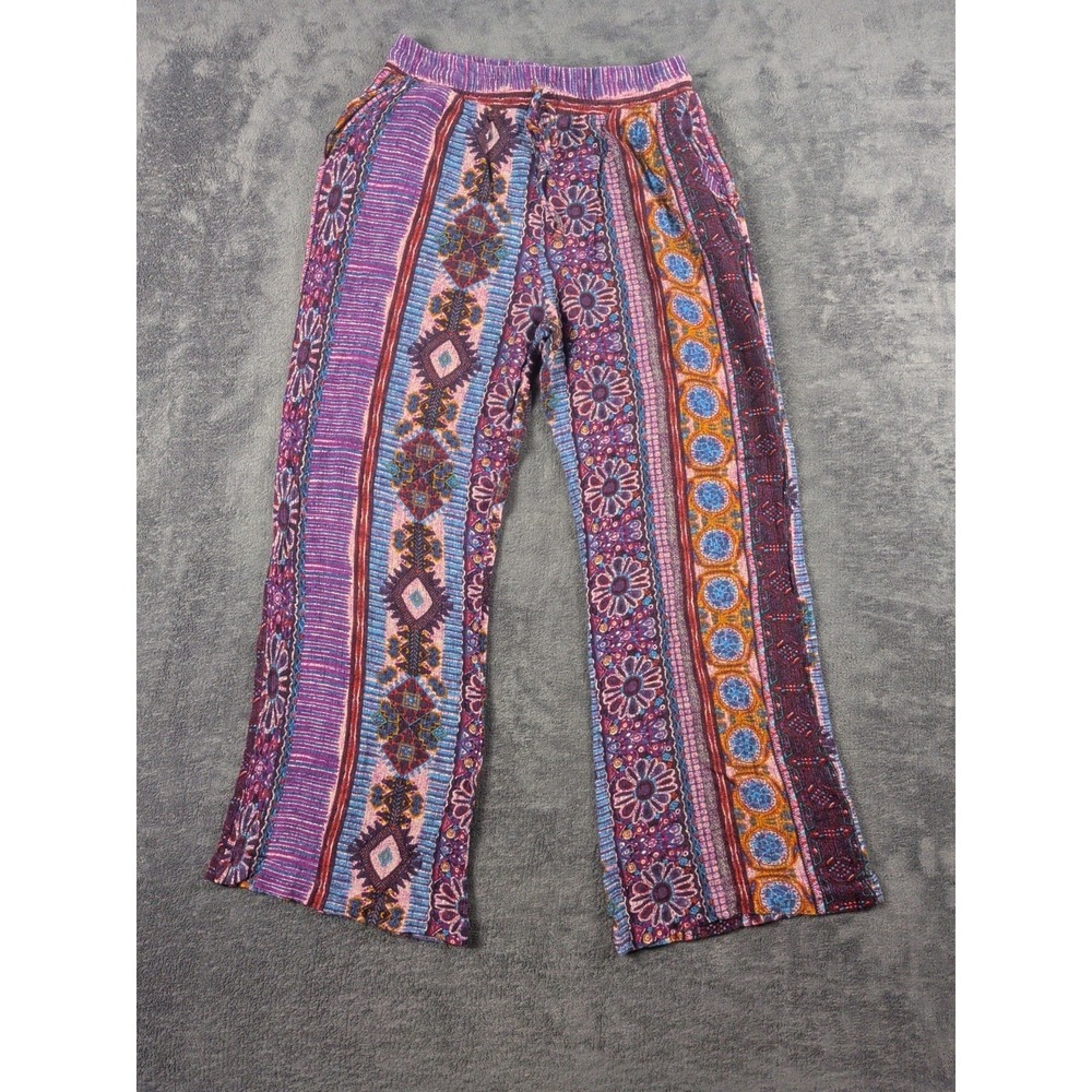 Lucy Love Size Large Wide Leg Pants Boho Multi Color Pull On